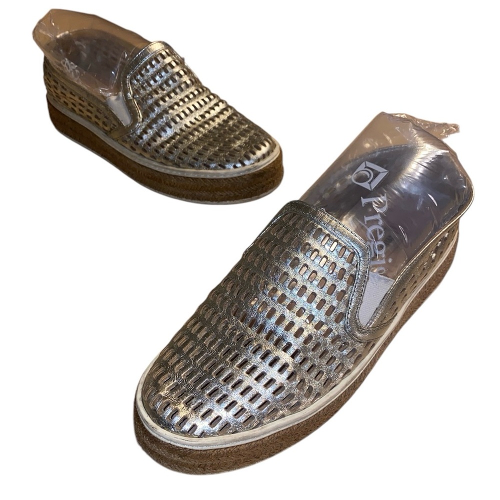 Miu Miu Womens Silver Jute Metallic Platform Sneaker Espadrille 35 EU size 6